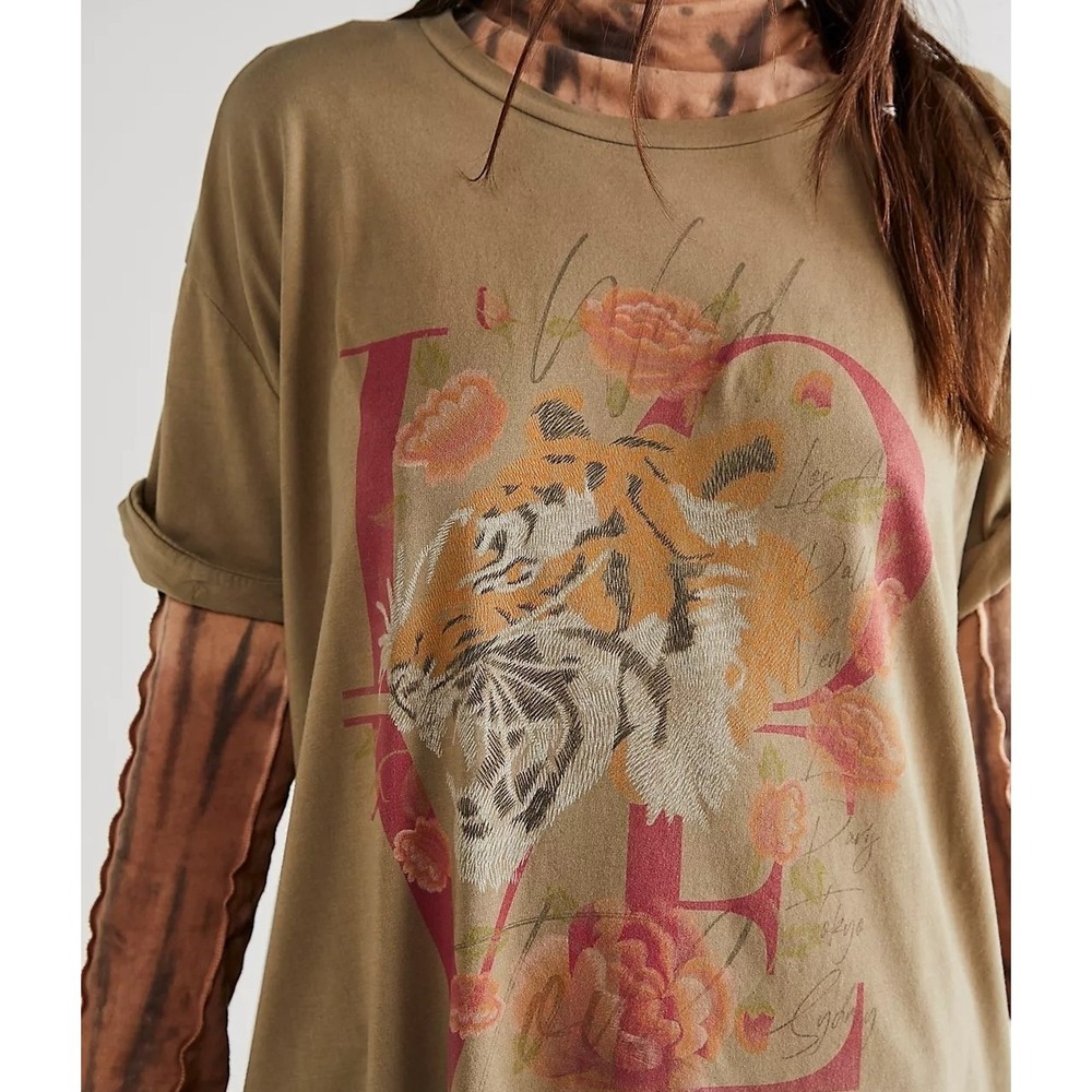 Love Cat Oversized TeeThe Laundry Room Free People Lagenlook Relaxed Boho L